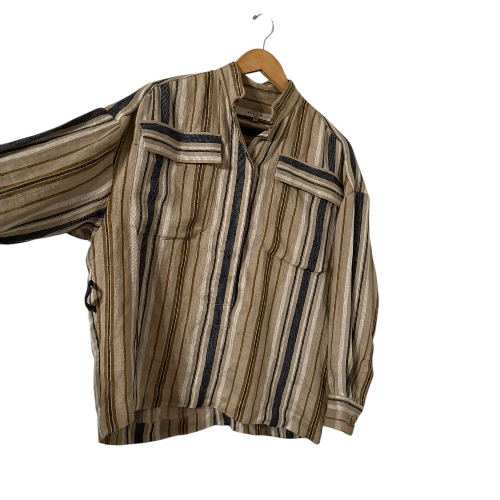 Af Agger Striped Long Sleeve Linen Button Down Pocket Top Tunic — image 5 of 8